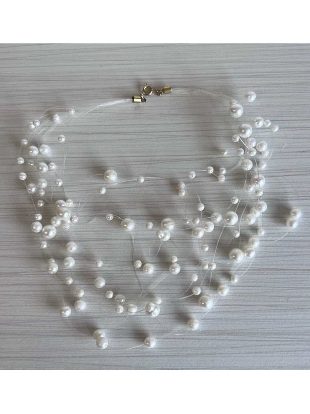Vintage White Faux Pearl Floating Illusion Layered Necklace Choker
